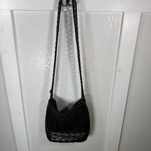 Black‎ woven leather shoulder bag with strap
